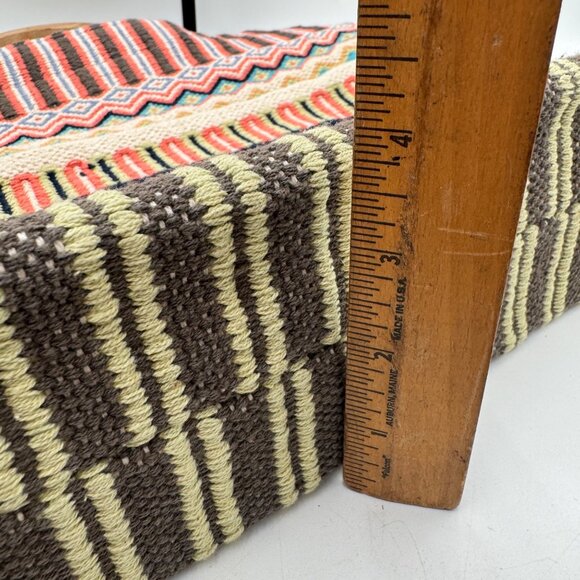 J Jill Multicolored Woven Cotton Tote Bag with Wood Handles Boho bohemian summer - Picture 11 of 15